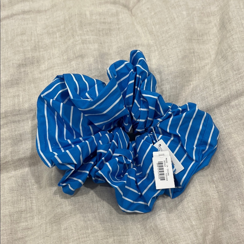 J. Crew Blue and White Striped Hair Scrunchie